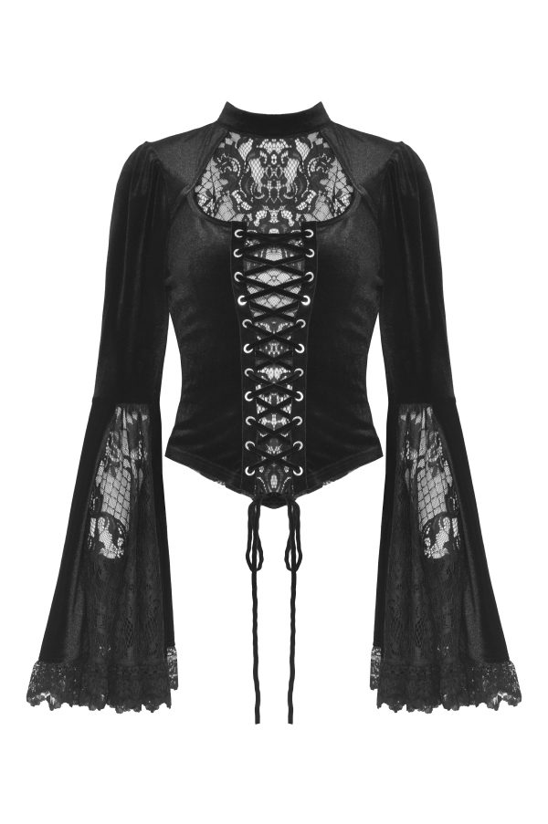 Ashes To Ashes Gothic Velvet Lace Top by Dark In Love Cheap