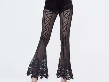 Cursed Lace Up Sheer Flared Pants by Devil Fashion For Sale