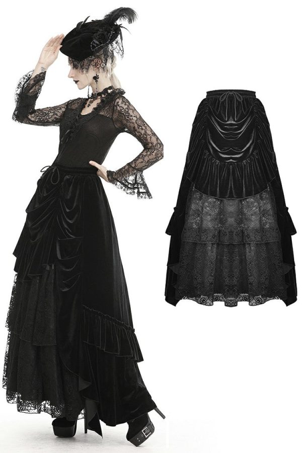 Agnes Gothic Ruffle Velvet Skirt by Dark In Love Online Sale