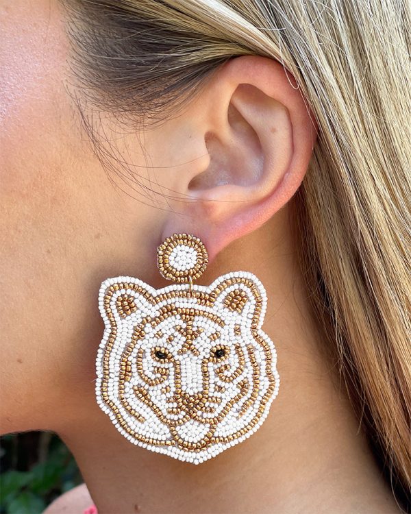 Tiger Face Beaded Earrings For Discount