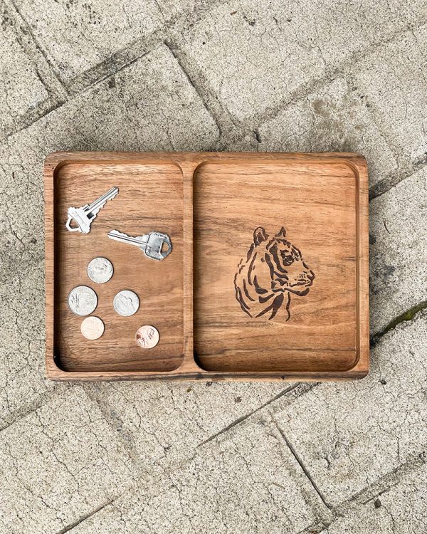 Tiger Etched Wood Valet Tray Sale