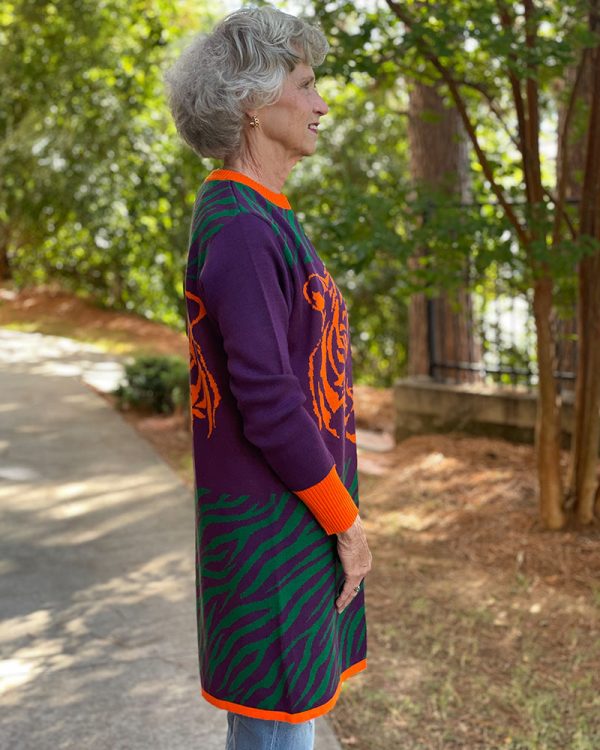 Tiger Face Cardigan - Orange, Purple, & Green For Cheap