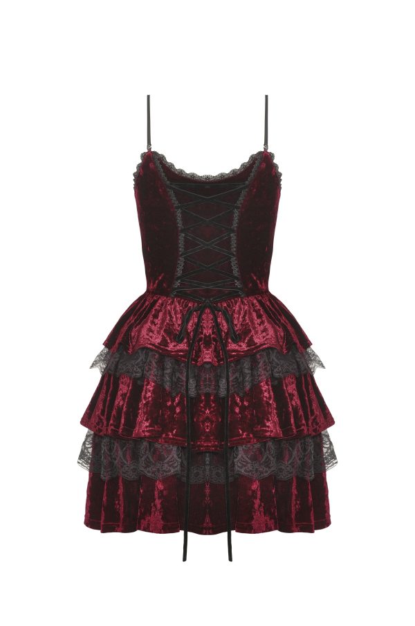 Bathing In Blood Gothic Red Velvet Frilly Dress by Dark In Love Sale