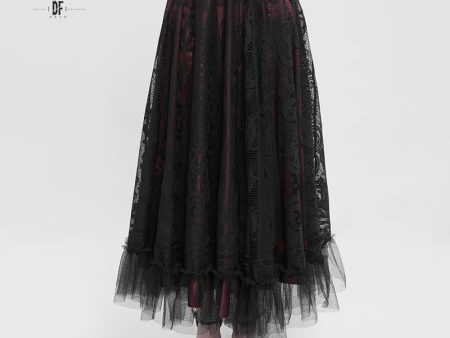 Dark Delights Gothic Lace Red Skirt by Devil Fashion Sale