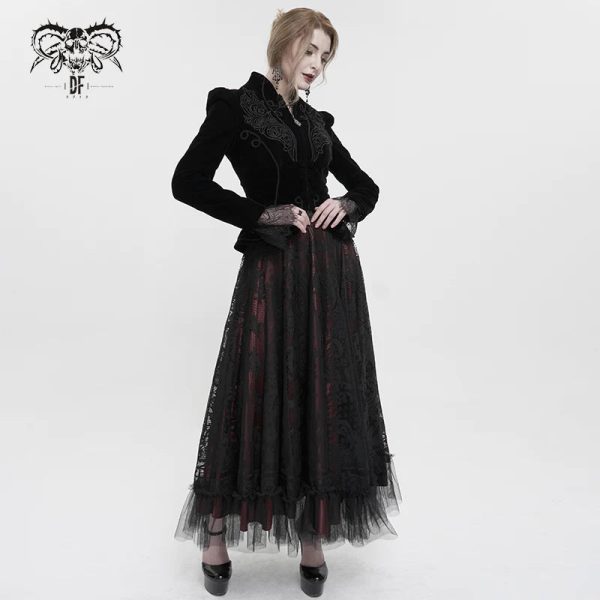 Dark Delights Gothic Lace Red Skirt by Devil Fashion Sale