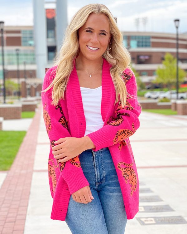 Tiger Walk Cardigan - Hot Pink For Discount