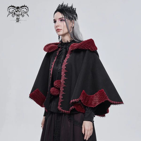 Thorns Of A Rose Gothic Red Faux Fur Shawl Cape by Devil Fashion Hot on Sale