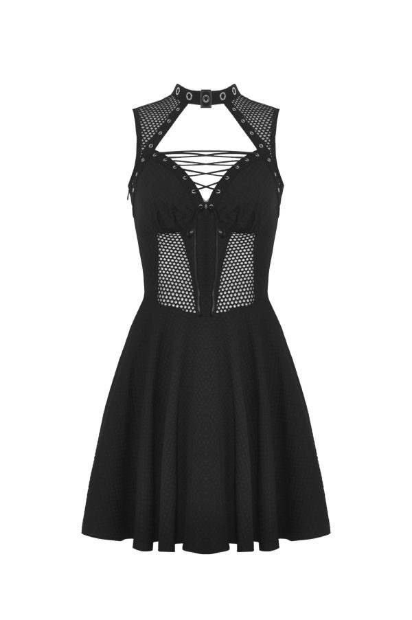 Corvus Lace Up Fishnet Panel Dress by Dark In Love on Sale