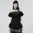 Lady Anne Lace With Bardot Neckline Black Top by Punk Rave Online Hot Sale