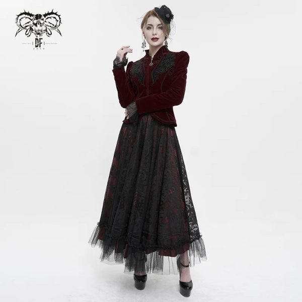 Dark Delights Gothic Lace Red Skirt by Devil Fashion Sale