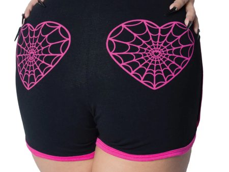 Web Heart Pink Running Shorts by Kreepsville 666 For Sale