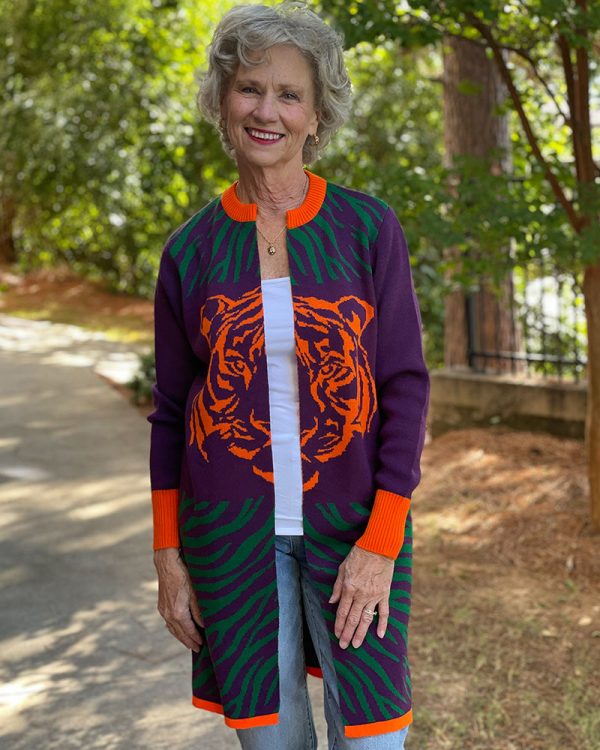 Tiger Face Cardigan - Orange, Purple, & Green For Cheap