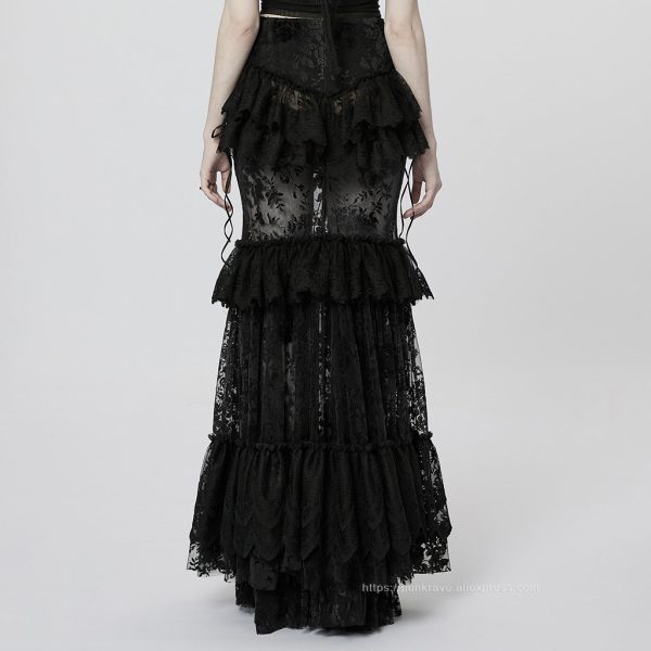 Andromeda Ruffled Black Lace Skirt by Punk Rave Hot on Sale