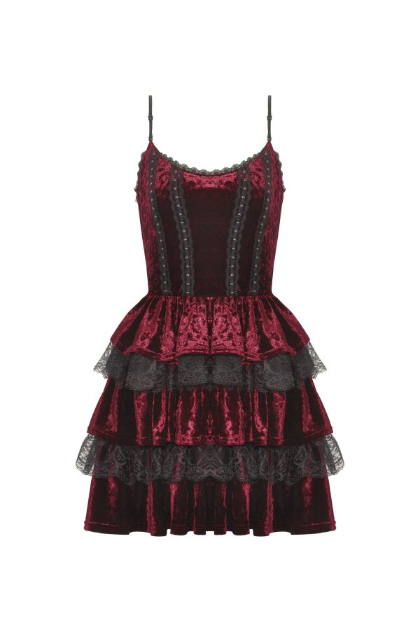 Bathing In Blood Gothic Red Velvet Frilly Dress by Dark In Love Sale