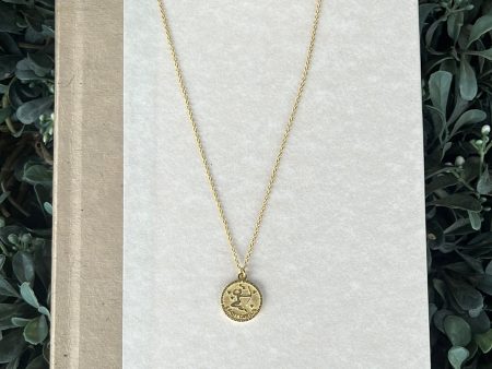 14k Horoscope Disc Necklace, SAGITTARIUS For Sale