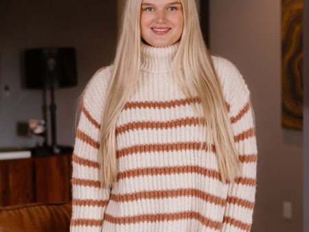 Allie Striped Turtleneck Sweater | Ivory Camel For Discount