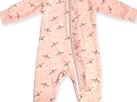 Dragonfly Ruffle Zipper Baby Jumpsuit (Organic Jersey) Hot on Sale