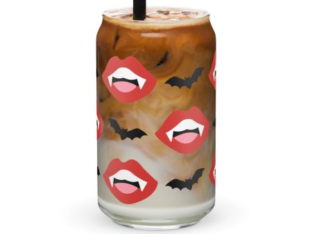 Vampire Fangs & Bats Glass Can Cup by The Dark Side of Fashion Hot on Sale