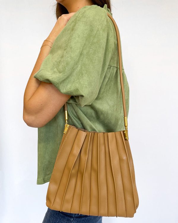 Carrie Pleated Shoulder Bag - Tan Online Sale