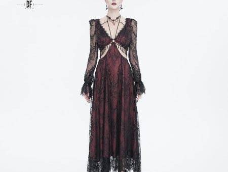 Crimson Calligraphy Lace Dress by Devil Fashion Hot on Sale