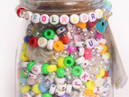 FOLKLORE Multicolor Round Letter Bead Jar For Sale