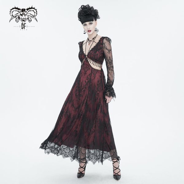 Crimson Calligraphy Lace Dress by Devil Fashion Hot on Sale