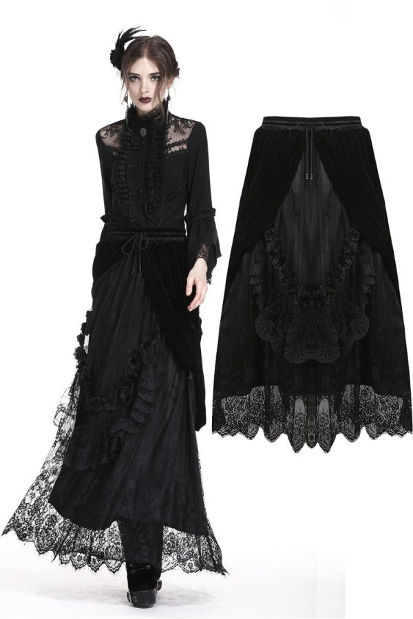 Vampire Bite Velvet Lace Black Skirt by Dark In Love Fashion