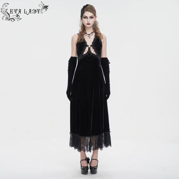 Celeste Black Gothic  Velvet Halter Dress by Eva Lady Discount