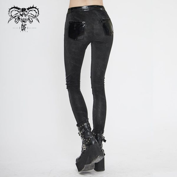 Unsainted Faux Leather Panel Leggings by Devil Fashion Cheap