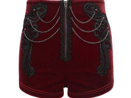 Vesper Red Velvet Shorts by Devil Fashion on Sale