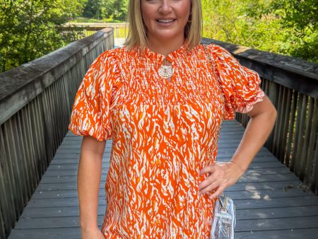 Amelia Tiger Tail Dress - Orange and White Discount