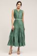 Sleeveless Split Neck Long Dress with Pleated Detail Discount