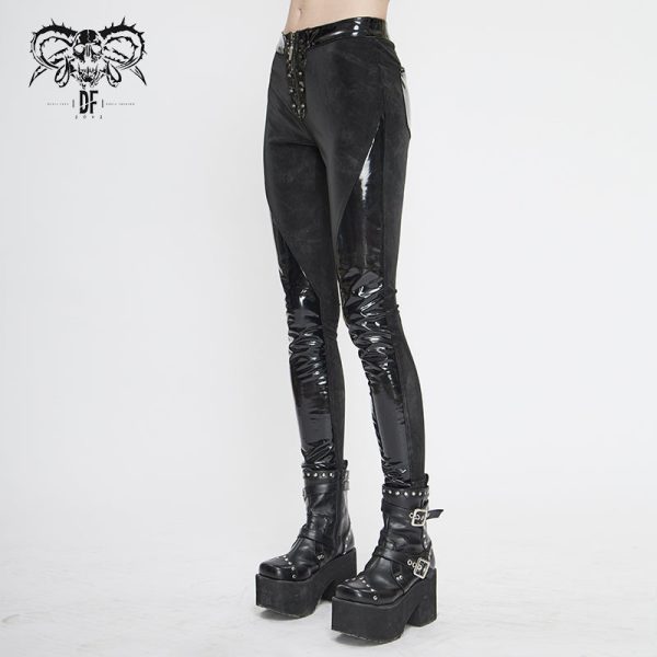 Unsainted Faux Leather Panel Leggings by Devil Fashion Cheap