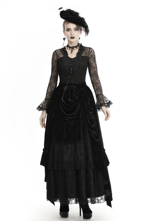 Agnes Gothic Ruffle Velvet Skirt by Dark In Love Online Sale