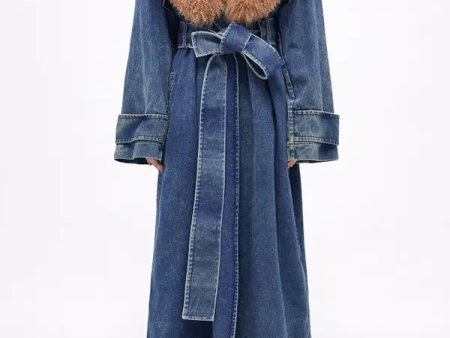 Denim Long Jacket Winter Detachable Collar Coat For Cheap