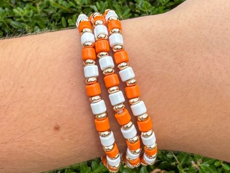 Beaded Bracelet Stack - Orange & White Online Sale