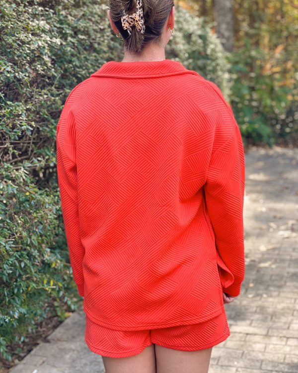 Textured Long Sleeve Collared Sweatshirt - Orange Supply