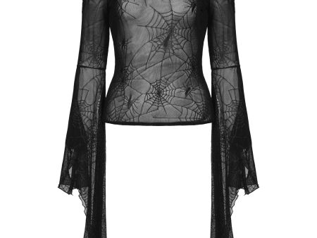 Damned Spiderweb Mesh Bell Sleeves Top by Dark In Love For Sale