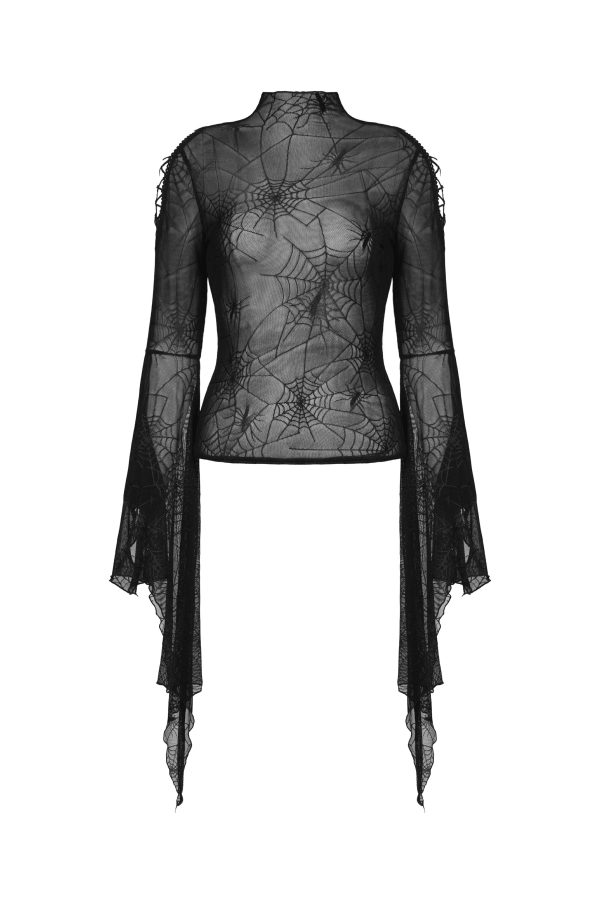 Damned Spiderweb Mesh Bell Sleeves Top by Dark In Love For Sale