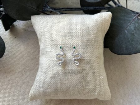 Mini CZ Serpent Earring, Silver on Sale