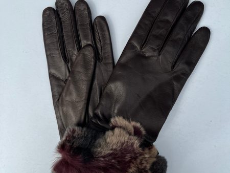 Chocolate Leather Gloves with Burgundy Fur For Cheap