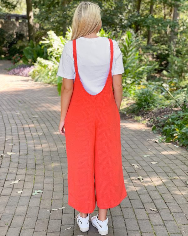 Textured Cropped Overalls - Orange Online now