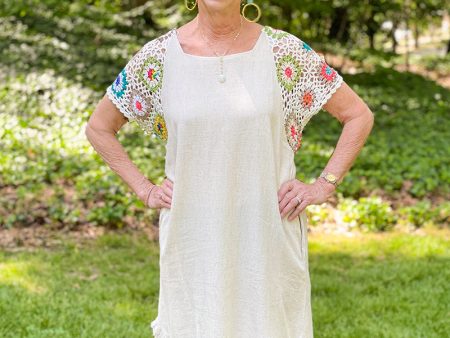 Sydney Crochet Sleeve Linen Dress Cheap