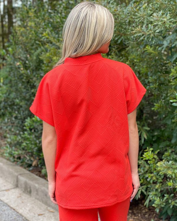 Textured Drop Shoulder Top - Orange Online Sale