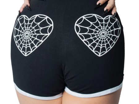 Web Heart White Running Shorts by Kreepsville 666 Hot on Sale