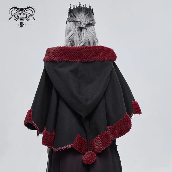 Thorns Of A Rose Gothic Red Faux Fur Shawl Cape by Devil Fashion Hot on Sale