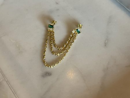 Emerald and Gold Triple Chain Earring Online Sale