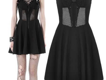 Corvus Lace Up Fishnet Panel Dress by Dark In Love on Sale