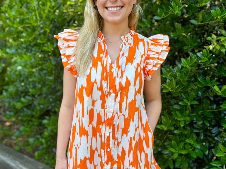 Abby Tailgate Time Dress - Orange and White Hot on Sale