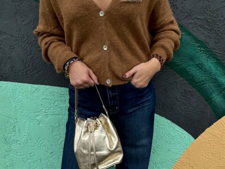 Gold Leather Bucket Bag For Cheap